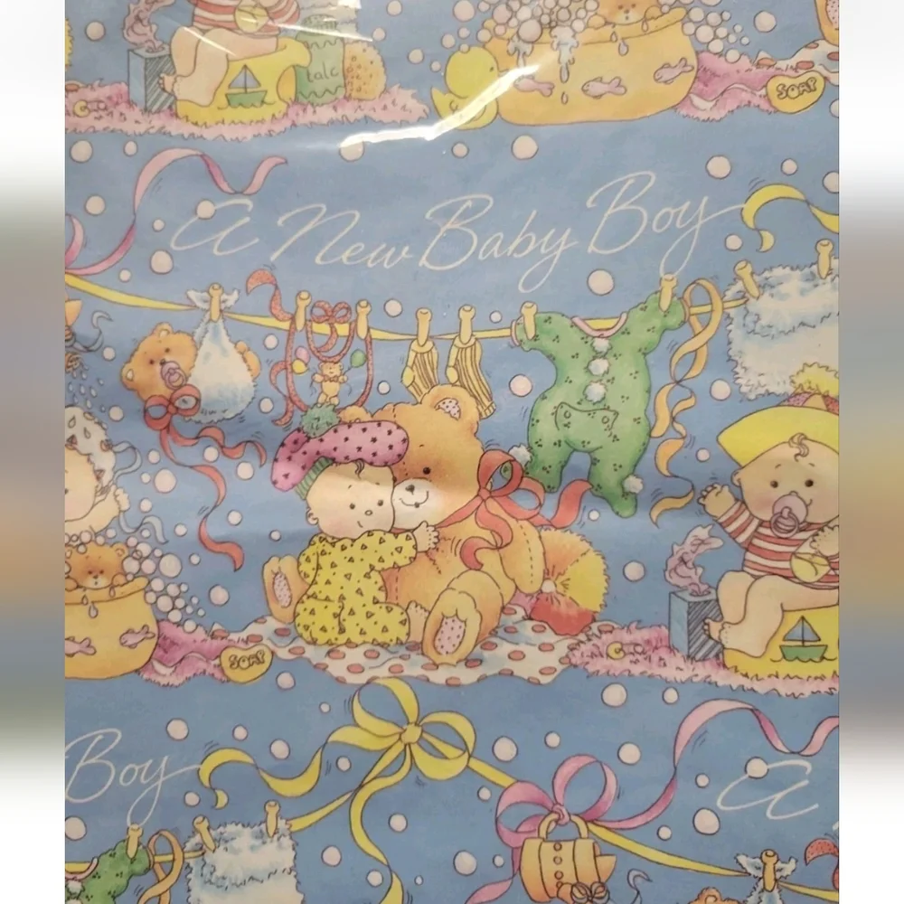 NEW Vintage Baby Shower Gift Wrapping Paper Art Deco MCM American Greetings 60s
